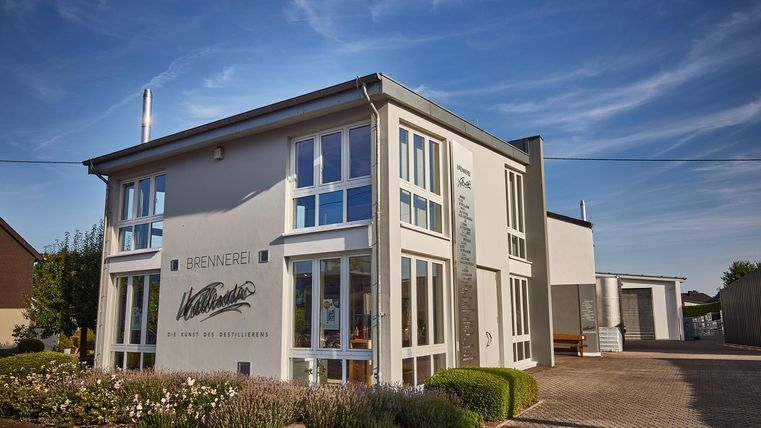 Een modern gebouw met grote ramen en een uitnodigende façade. Omgeven door een verzorgde tuin en een heldere lucht.