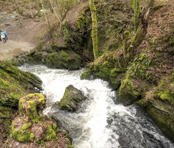 Blick von oben auf die wilde Endert im gleichnamigen Tal: Sch&auml;umendes Wasser st&uuml;rzt zwischen moosbewachsenen Felsen hindurch., &copy; Eifel Tourismus GmbH, Dominik Ketz