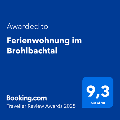 Eine Auszeichnung für die Ferienwohnung im Brohlbachtal. Die Bewertung beträgt 9,3 von 10 Punkten.